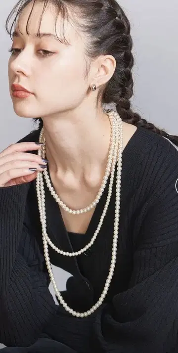 BEAUTY&YOUTH 펄 모티브 3연 롱 목걸이 -4WAY-