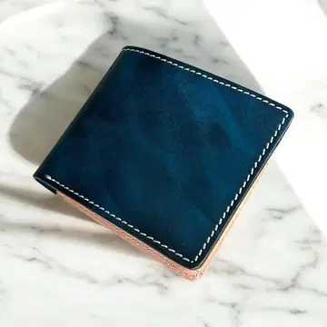 남성용 가죽 접이식 지갑/소가죽/블루/천연 가죽