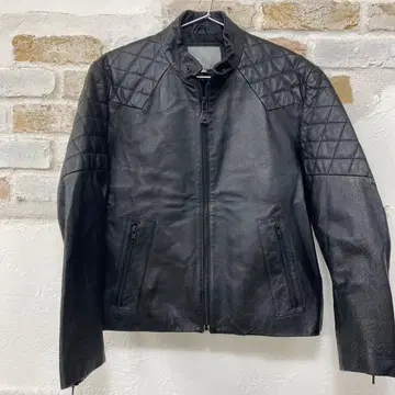 새상품급 돈피 블랙 싱글 가죽 자켓 퀼팅 디자인 M