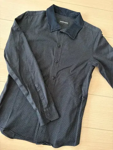 EMPORIO ARMANI 다크 블루 도트 무늬 긴팔 셔츠
