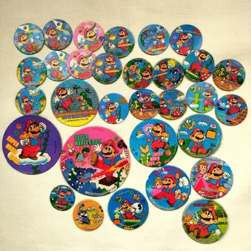 쇼와 레트로 당시 물건 슈퍼 마리오 브라더스 딱지 둥근 딱지 여러 가지