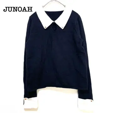 주노아 바이컬러 니트탑 블랙 화이트 카라 부착 [M] 오피스 캐주얼