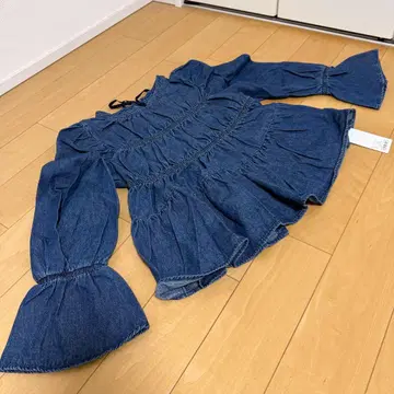 [새상품 / 택 포함] MOUSSY 마우지 데님 프릴 리본 상의