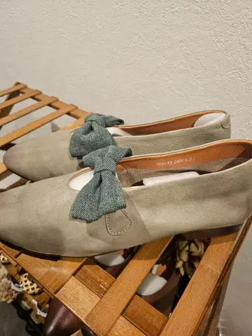 그레이 데님 리본 handmade 장인 천연 가죽