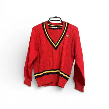 라코스테 크리켓 스웨터 V넥 케이블 칠드런 니트 레드 구제 의류