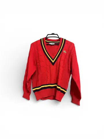 라코스테 크리켓 스웨터 V넥 케이블 칠드런 니트 레드 구제 의류