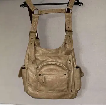 베이지 합성 피혁 럭색 백팩