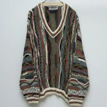 90s 3D design V-neck knit sweater