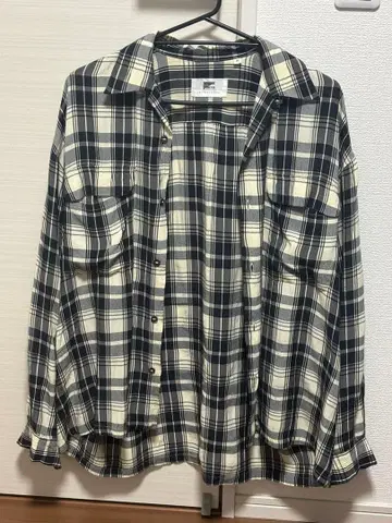 50s 60s 복각 체크 셔츠 오픈 카라 아이보리 블랙 플랩 포함