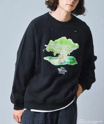 FREAK'S STORE 곰돌이 푸 플로키 가공 크루넥 맨투맨