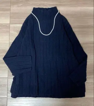 1회 착용 새상품급 언타이틀 23AW 와이드 리브 니트 네이비 2