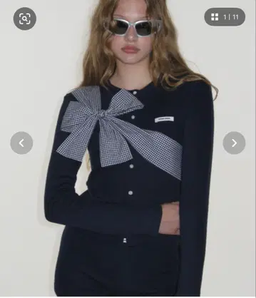 CRANK 리본 포함 가디건 네이비