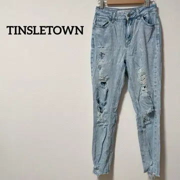 새상품급 TINSLETOWN 데미지 데님 하이웨스트 라이트 블루