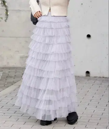 chico 티어드튤 롱 스커트