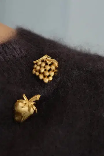 이탈리아 구매 과일 디자인 골드 브로치 2세트