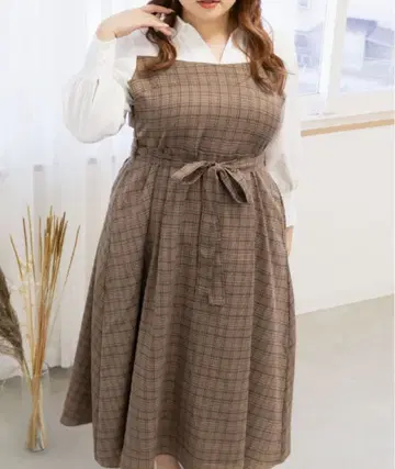 쿠레트 미사용 택 포함 도킹 베이지 계열 체크 롱 원피스 LL