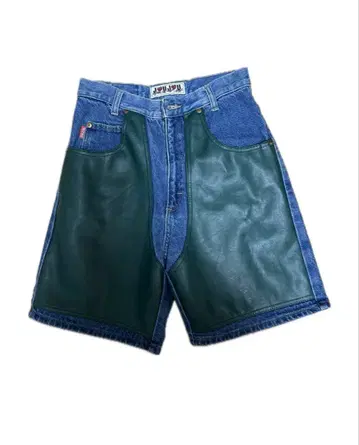 JUJU 데님 가죽 하프 팬츠