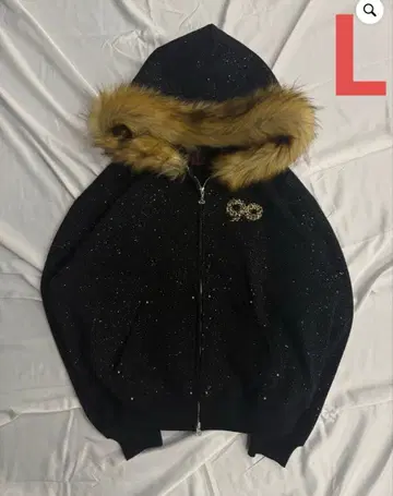 90 로고 글리터 퍼 집 후디