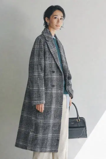 1er arrondissement 울 롱 체크 체스터 코트