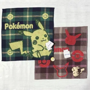 포켓몬 피카츄 체크 무늬 타월 손수건 2장 세트