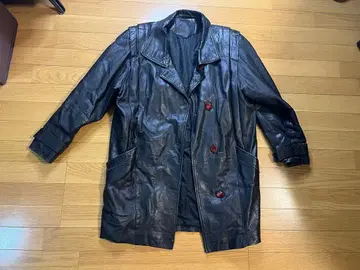 블랙 가죽 더블 브레스트 자켓