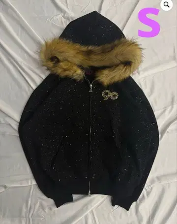 90 로고 글리터 퍼 집 후디