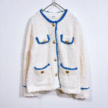 마이 스트라다 부클 노카라 가디건 니트 자켓 화이트