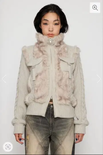 CABLE KNIT FAUX FUR 블루종