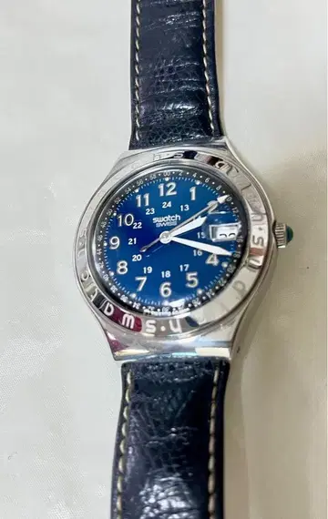 Swatch 쿼츠 손목시계 파랑 다이얼 가죽