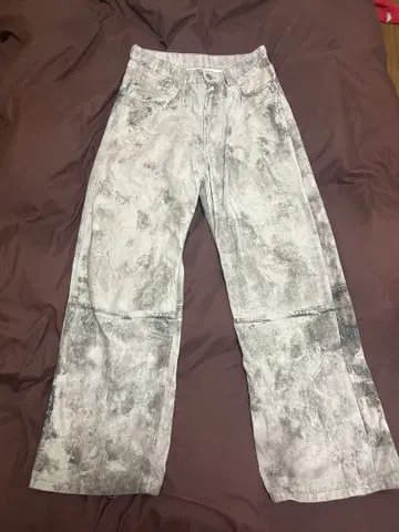 화이트 그레이 그라데이션 와이드 레그 데님