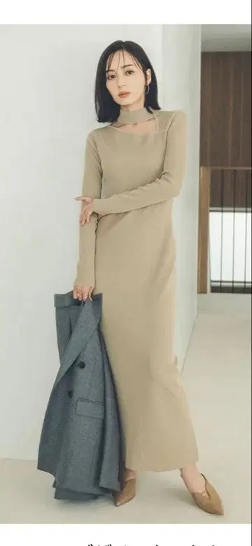 anuans 디자인 넥 내로우 니트 원피스