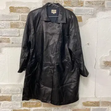 새상품급 빈티지 양가죽 LEONA 변형 블랙 가죽 롱 코트 M