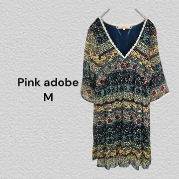 핑크 어도비 pink adobe 반팔 튜닉 꽃무늬 M 사이즈 올 패턴