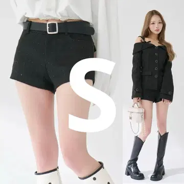 다리치 본딩 트위드 숏팬츠 블랙