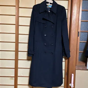 블랙 더블 브레스트 롱 코트