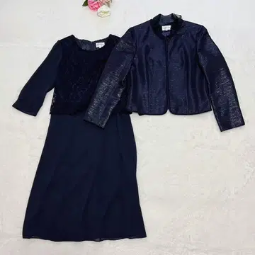 도쿄 소와르 RIFANNE 포멀 노카라 네이비 레이스 옷깃 미디 라메