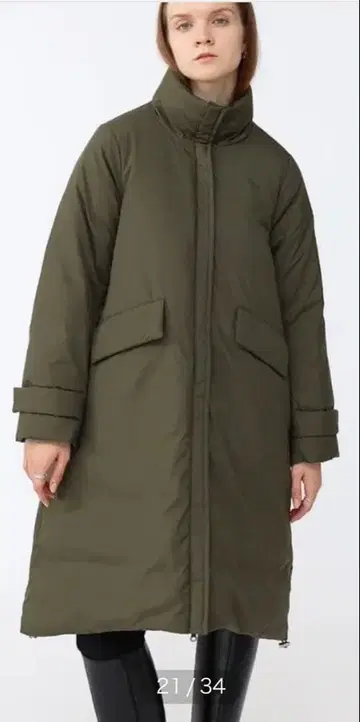 새상품 아가aga 스탠드 칼라 롱 다운 코트 (카키)