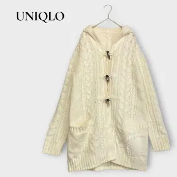 유니클로 알파카 혼방 후드 케이블 니트 가디건 화이트 M 상당
