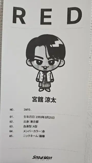 미야타테 료타 Snow Man 1stPOP-UP 오사카 궁합 진단 시트