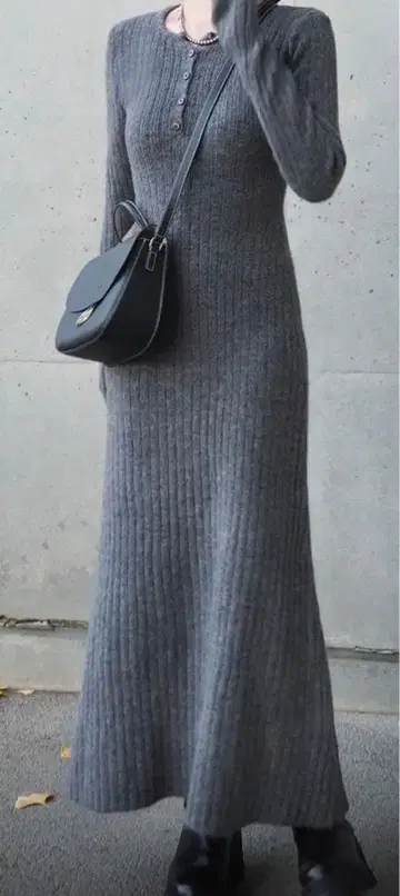 LAULEN 그레이 롱 리브 원피스