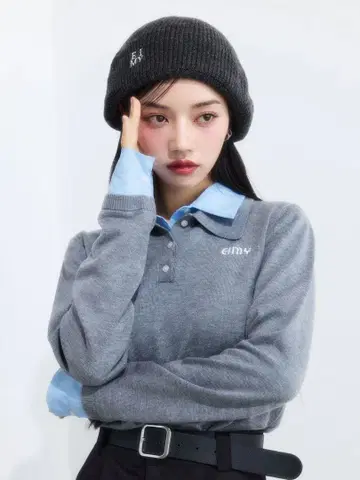 eimy istoire 더블 컬러 디자인 니트 그레이