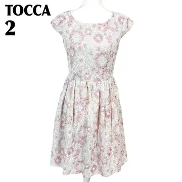 [ 새상품급 ] TOCCA 반팔 원피스 2 옅은 핑크 꽃무늬 전체 자수