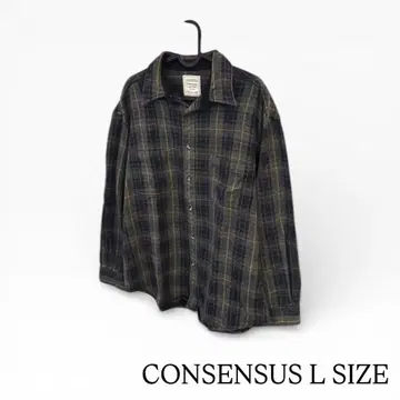 CONSENSUS 코튼 플란넬 셔츠 그린 남성용 구제 빈티지풍