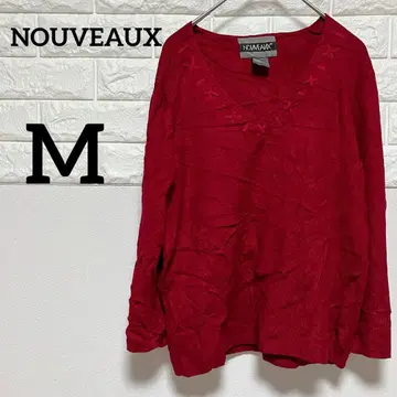 NOUVEAUX [ M ] 니트 스웨터 빨간색 V넥 크로스 스티치 디자인