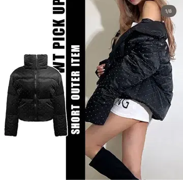 BLACKQUEEN 완판템 스톤 장식 숏 다운 블랙