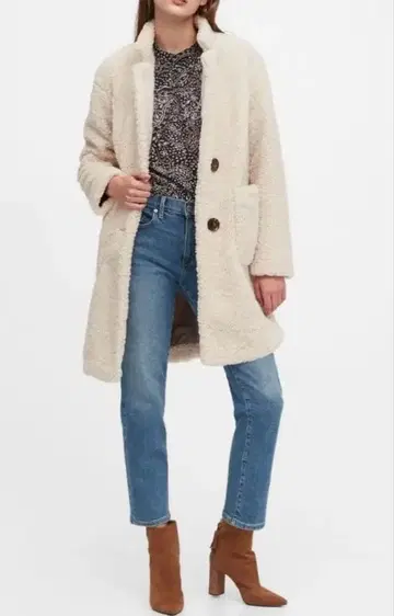 BANANA REPUBLIC 보아 소재 크림색 복슬복슬 롱 코트