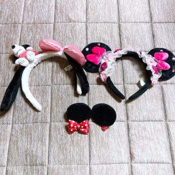 디즈니 미니 머리띠 장미 로즈 핑크 리본 스누피 헤어핀
