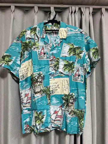 JUN 알로하 셔츠 스카이블루 반팔 레이온 100% 일본제