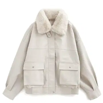 GRL 퍼 달린 옷깃 2Way 가죽 자켓 아이보리 [kd89]