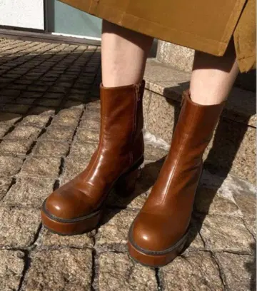 가죽 플랫폼 힐 부츠